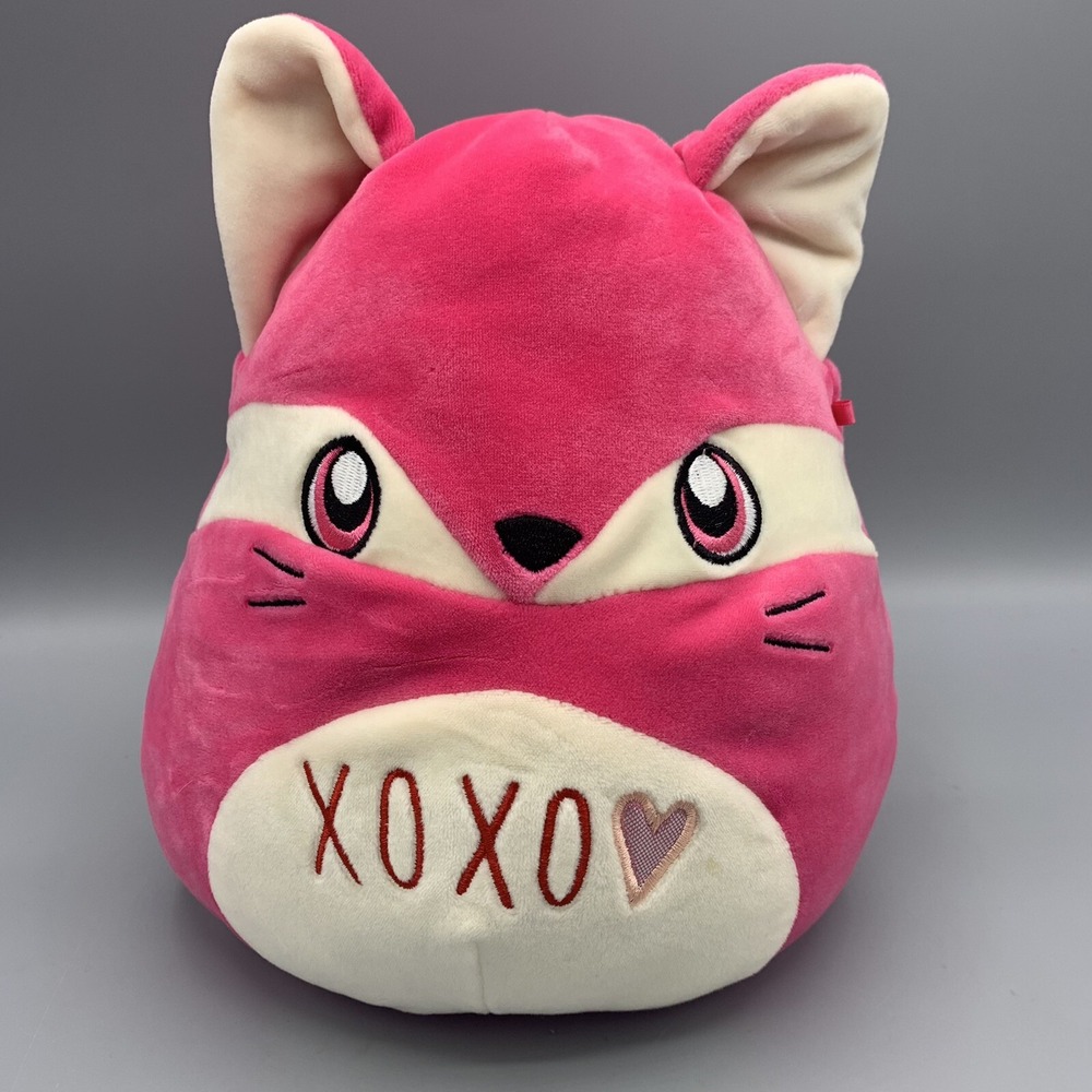 Kellytoy Squishmallows XOXO Fern Fox Plush Stuffed Animal Hot Pink White 8"